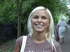 Cute teenage newcomer fucked for quick cash outside