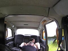 Green eyed brunette fucked in fake taxi by fake taxi driver
