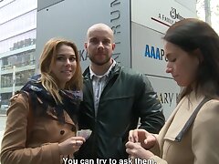 Amateur Czech couples exchange partners in public for cash