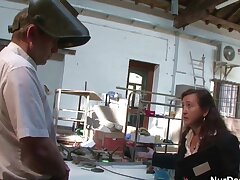 Amateur German mature riding willy of electric welder