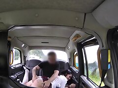 Sexy schoolgirl in college uniform fucks in taxi for free ride